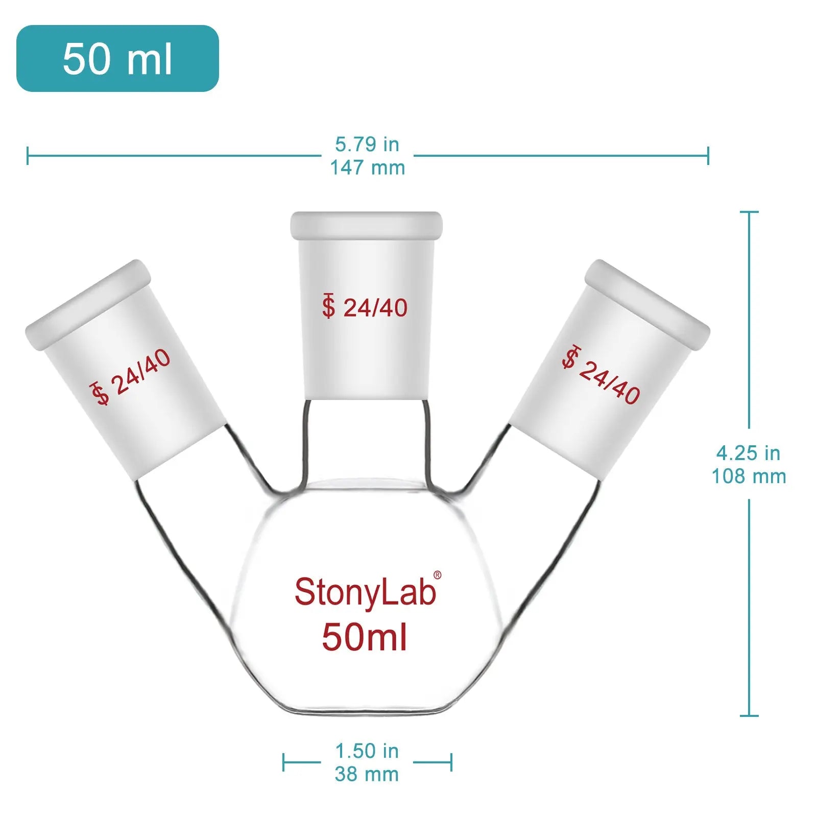 3 Neck Flat Bottom Flask, 24/40 Joint, 50-2000 ml