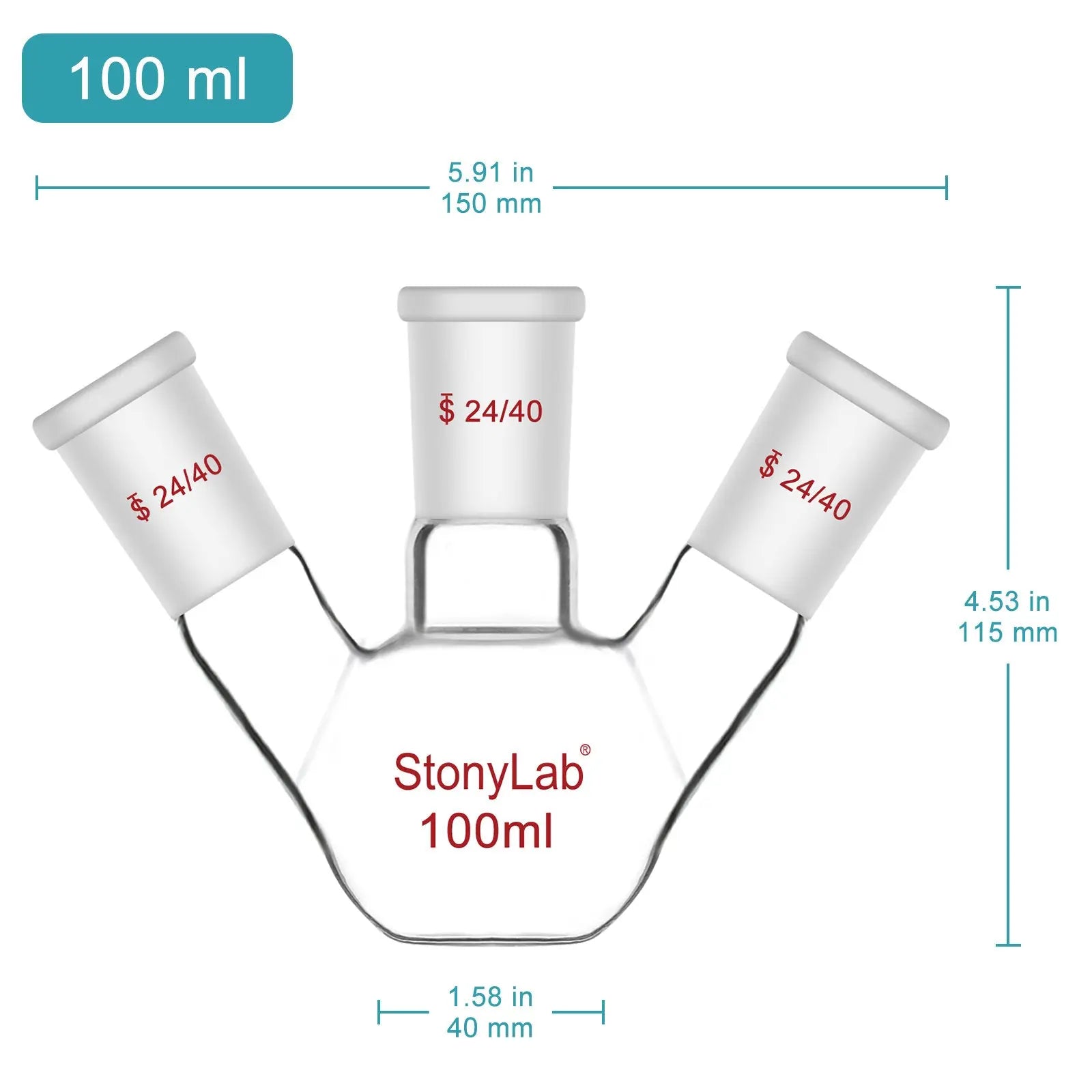 3 Neck Flat Bottom Flask, 24/40 Joint, 50-2000 ml