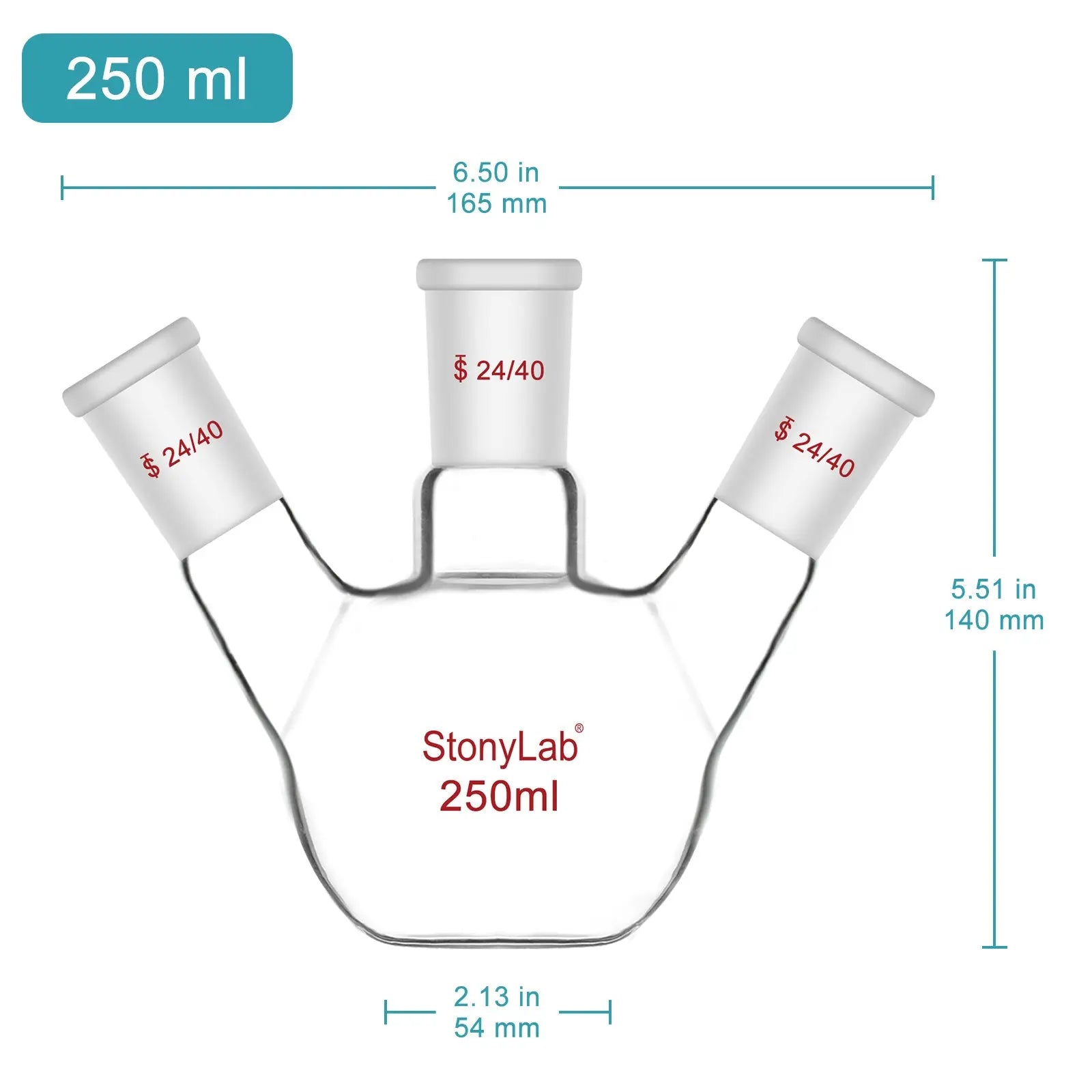 3 Neck Flat Bottom Flask, 24/40 Joint, 50-2000 ml