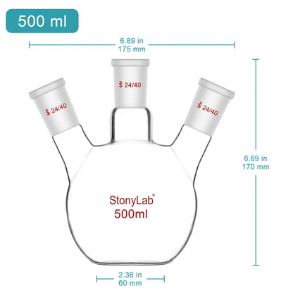 3 Neck Flat Bottom Flask, 24/40 Joint, 50-2000 ml