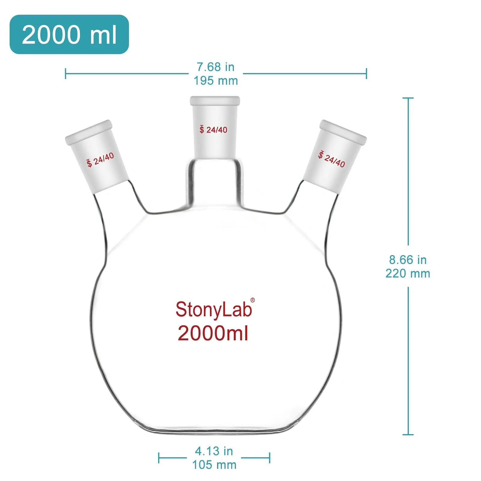 3 Neck Flat Bottom Flask, 24/40 Joint, 50-2000 ml