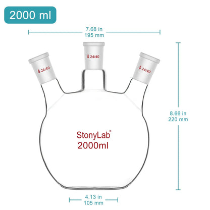 3 Neck Flat Bottom Flask, 24/40 Joint, 50-2000 ml