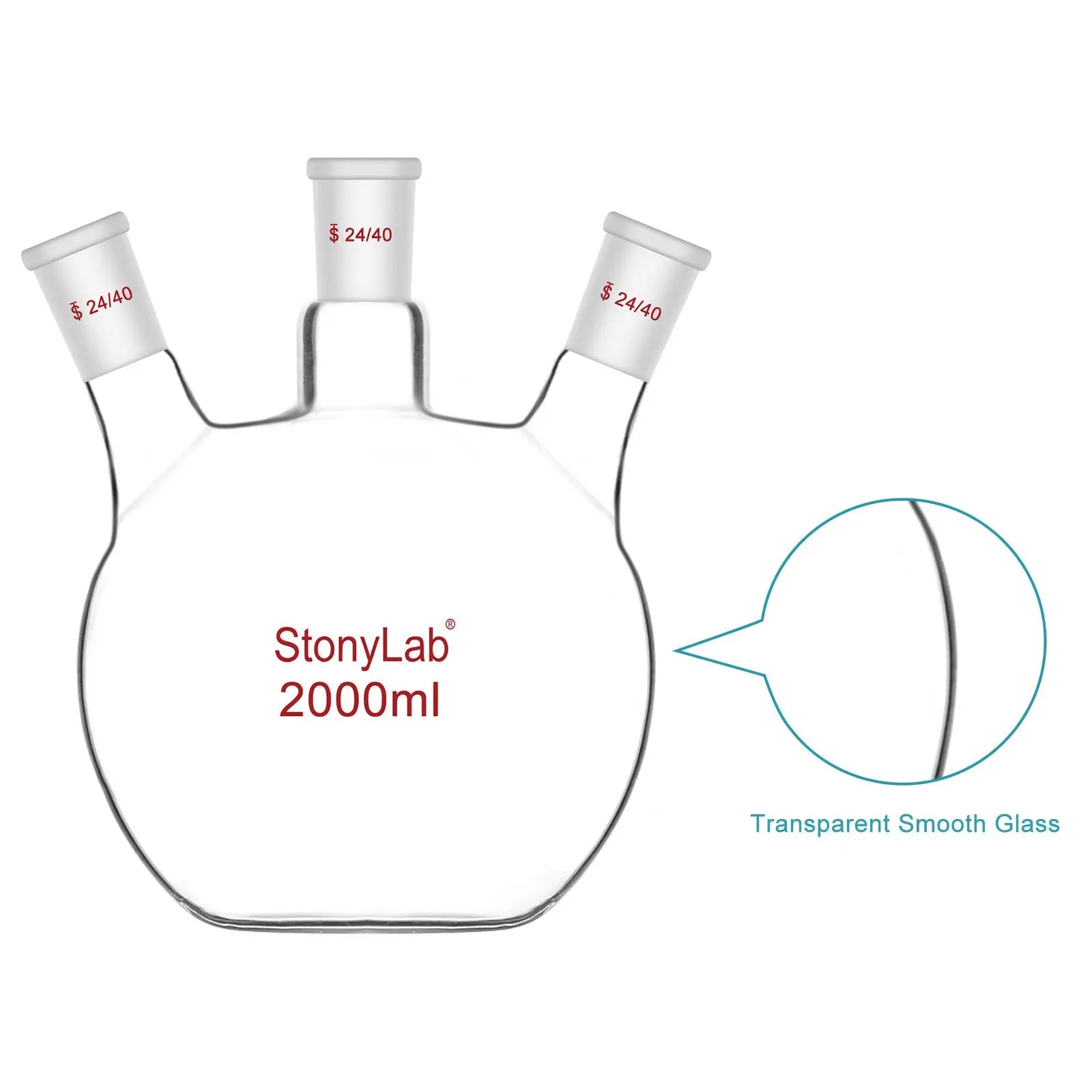 3 Neck Flat Bottom Flask, 24/40 Joint, 50-2000 ml