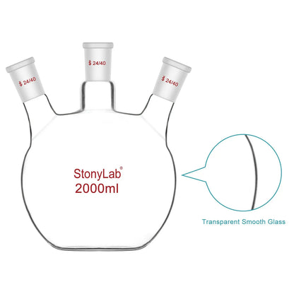 3 Neck Flat Bottom Flask, 24/40 Joint, 50-2000 ml