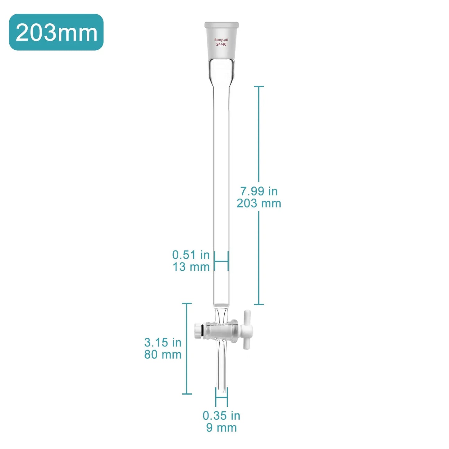 Chromatography Column, (G2) 40-80 μm Pore Size, 13 mm Inner Diameter, 24/40 Joint, Effective Length 203-457 mm Chromatography-Column