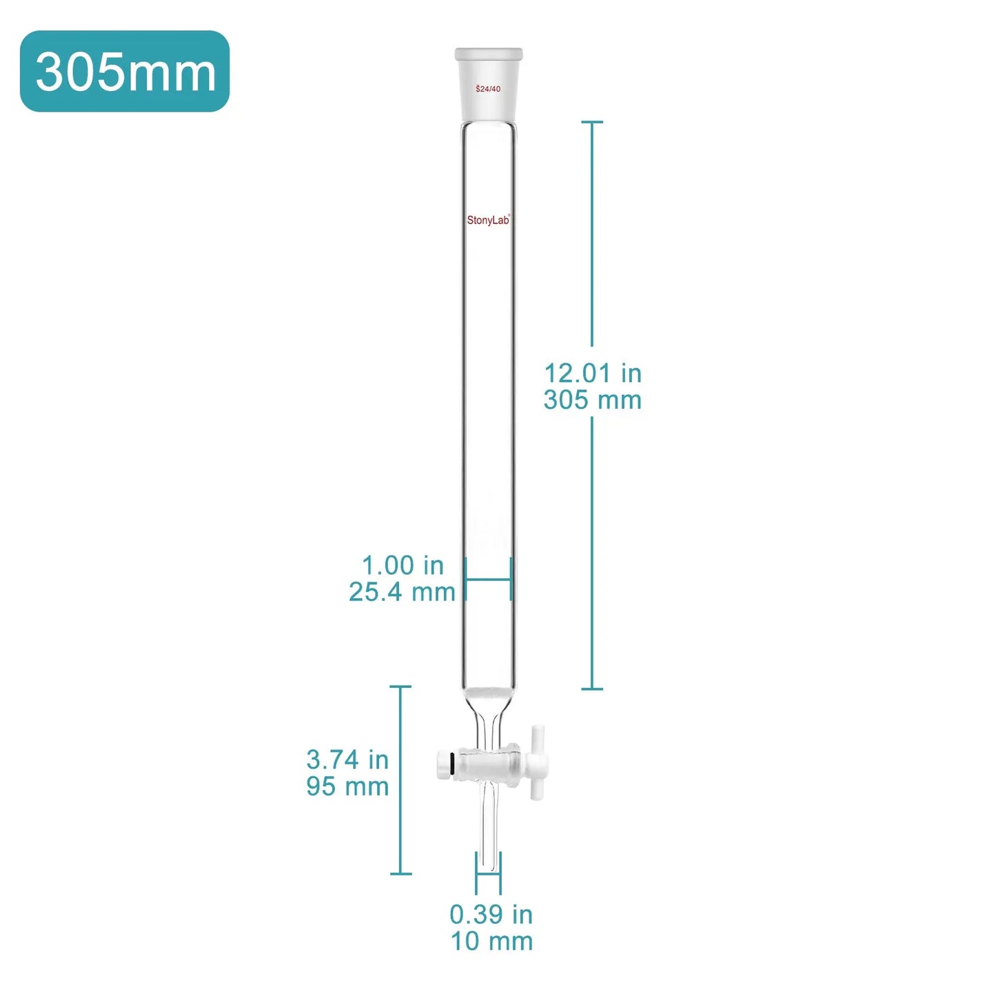 Chromatography Column, 25.4 mm Inner Diameter, (G2) 40-80 μm Pore Size, 24/40 Joint, Effective Length 203-457 mm Chromatography - Chromatography Column