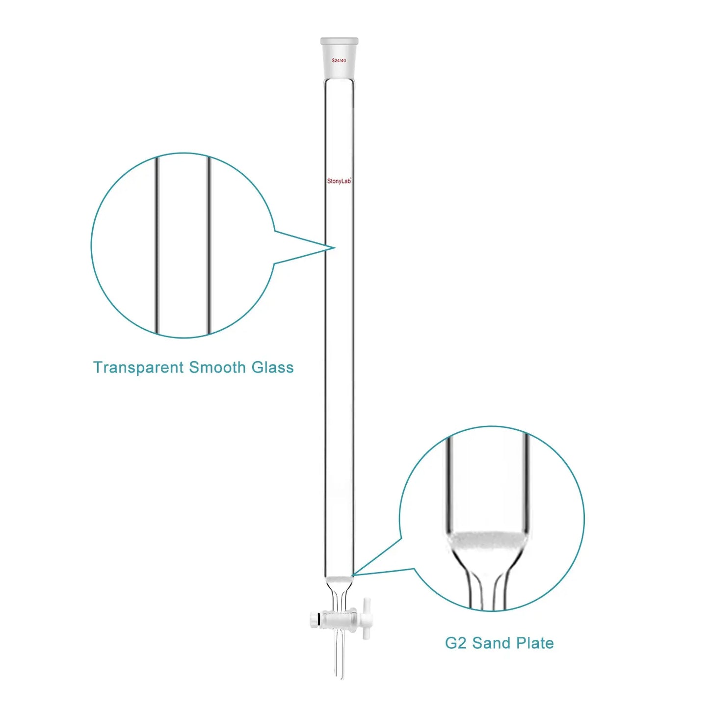 Chromatography Column, 25.4 mm Inner Diameter, (G2) 40-80 μm Pore Size, 24/40 Joint, Effective Length 203-457 mm Chromatography - Chromatography Column