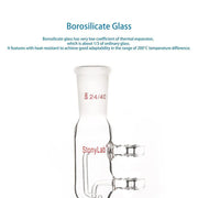 Side view and dimensional layout of the durable StonyLab Glass Dimroth Coil Reflux Condenser with 24