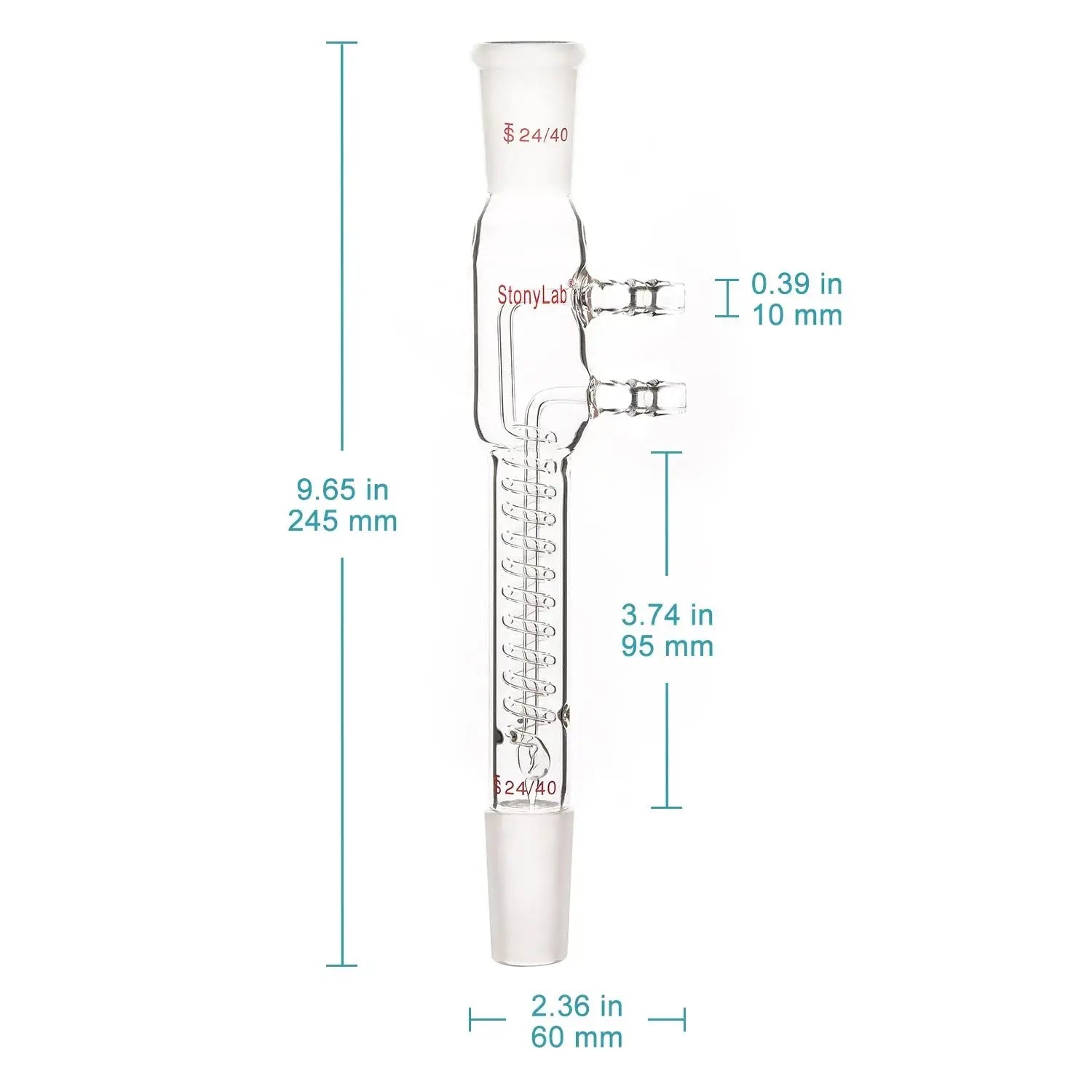 Close-up view showing the precise design and material of StonyLab Glass Dimroth Coil Reflux Condenser with 24