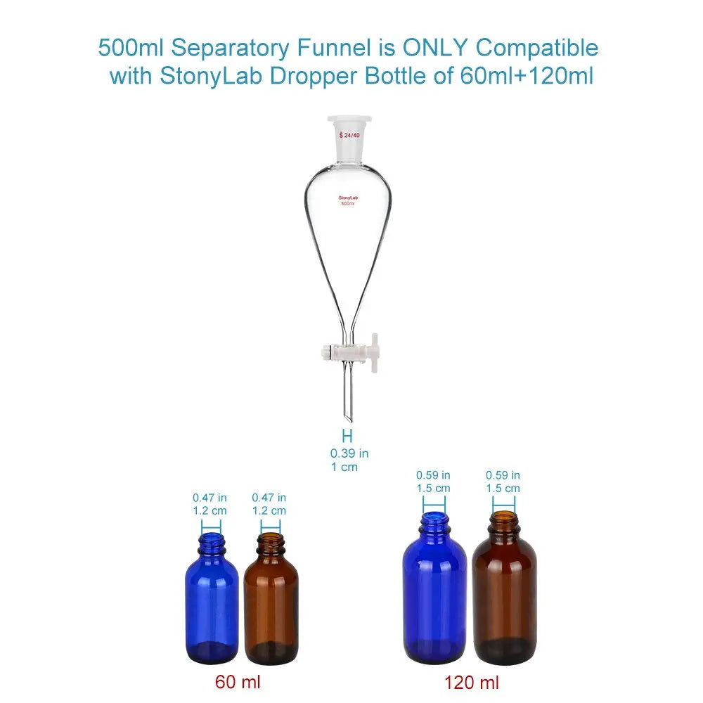 Conical Separatory Funnel with 24/40 Joints and PTFE Stopcock, 60-2000 ml Funnels - Separatory