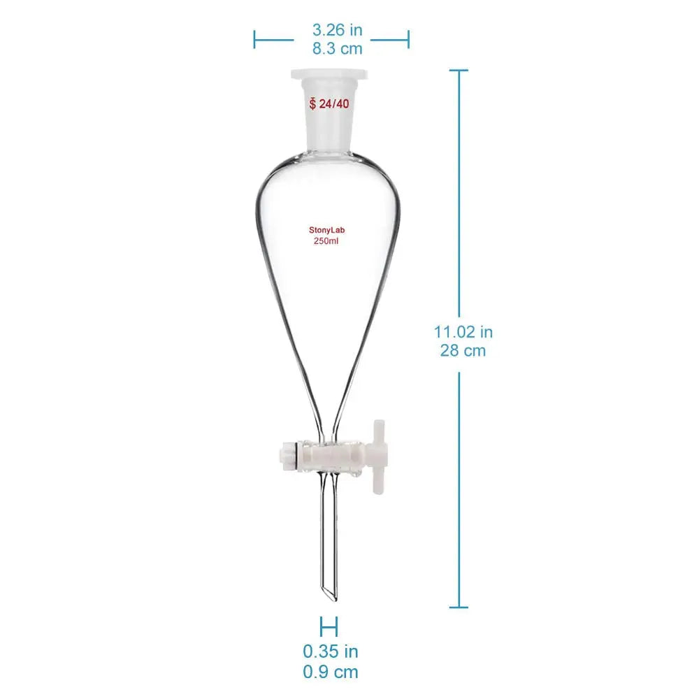 Conical Separatory Funnel with 24/40 Joints and PTFE Stopcock, 60-2000 ml - StonyLab Funnels - Separatory 