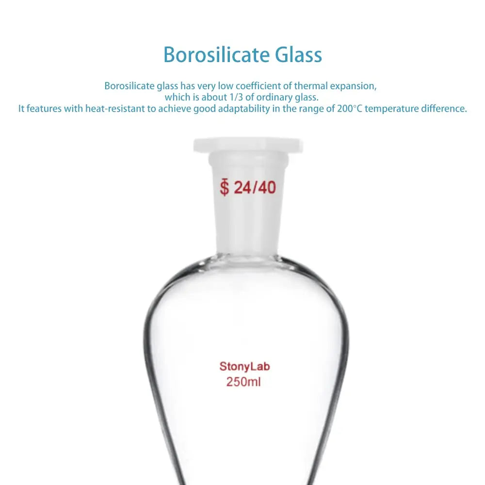 Alternative angle showing underlying build quality of StonyLab Separatory Funnel with PTFE Stopcock