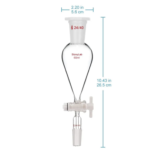 Separatory Funnel with PTFE Stopcock, 24/40 Joints, 60-1000 ml - StonyLab Funnels - Separatory 60-ml