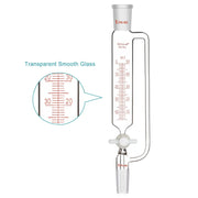 Side view and dimensional layout of the durable StonyLab Pressure Equalizing Graduated Addition Funnel with 24