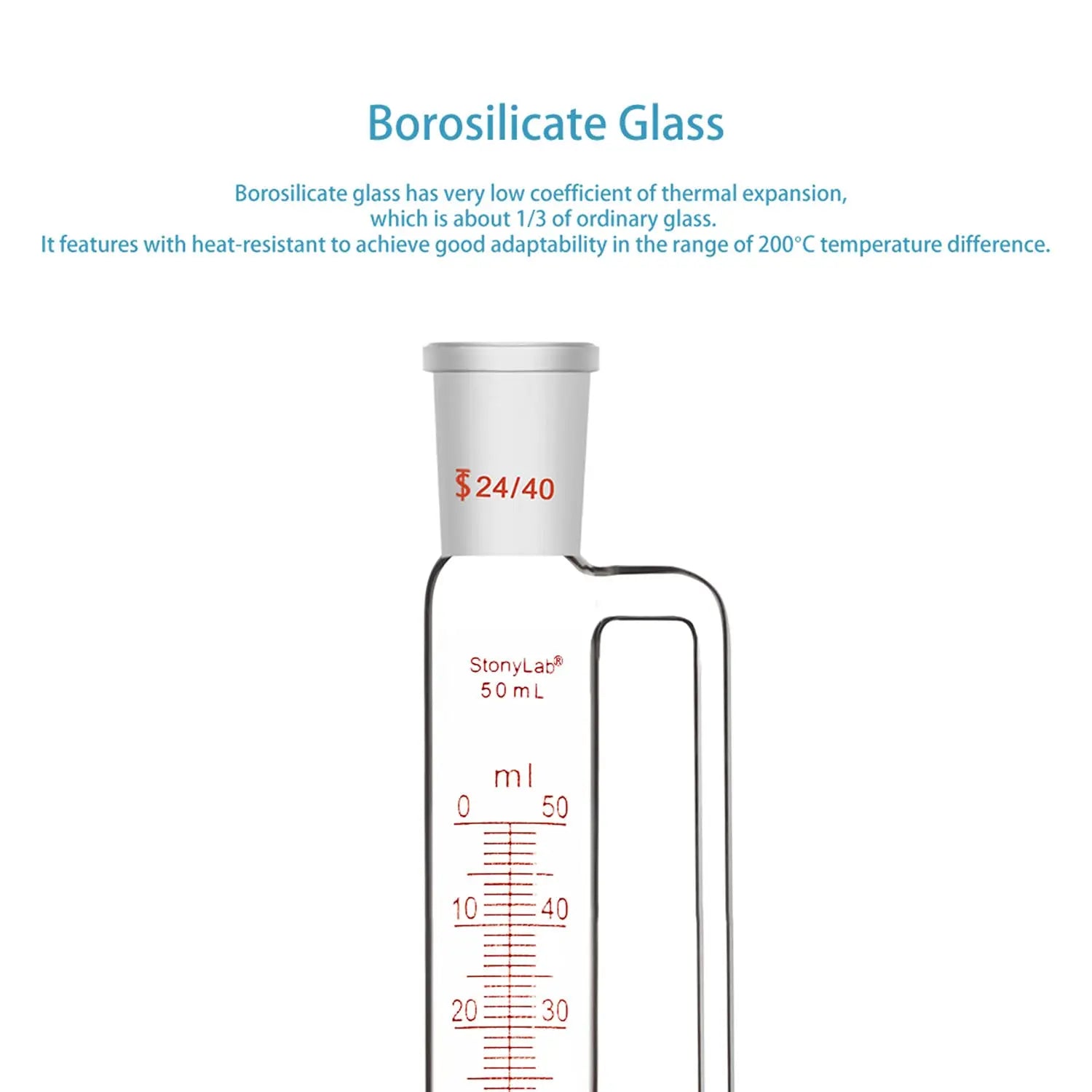 StonyLab Pressure Equalizing Graduated Addition Funnel with 24 heavy duty chemical processing configuration