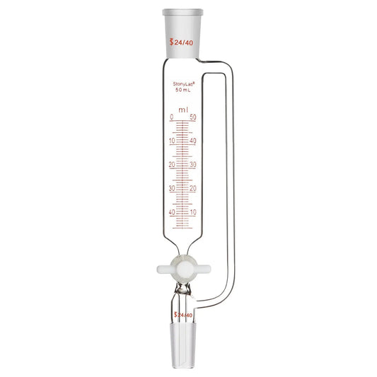 Pressure Equalizing Graduated Addition Funnel with 24/40 Joints, PTFE Stopcock, 50-500 ml - StonyLab Funnels - Glass/Powder/Weighing/Equalizing 50-ml