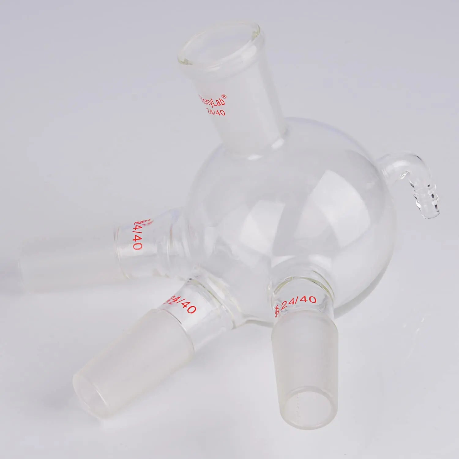 Glass Distilling Receiver, Distillation Adapter with Four 24/40 Joints, and Hose Connection Adapters - Distilling