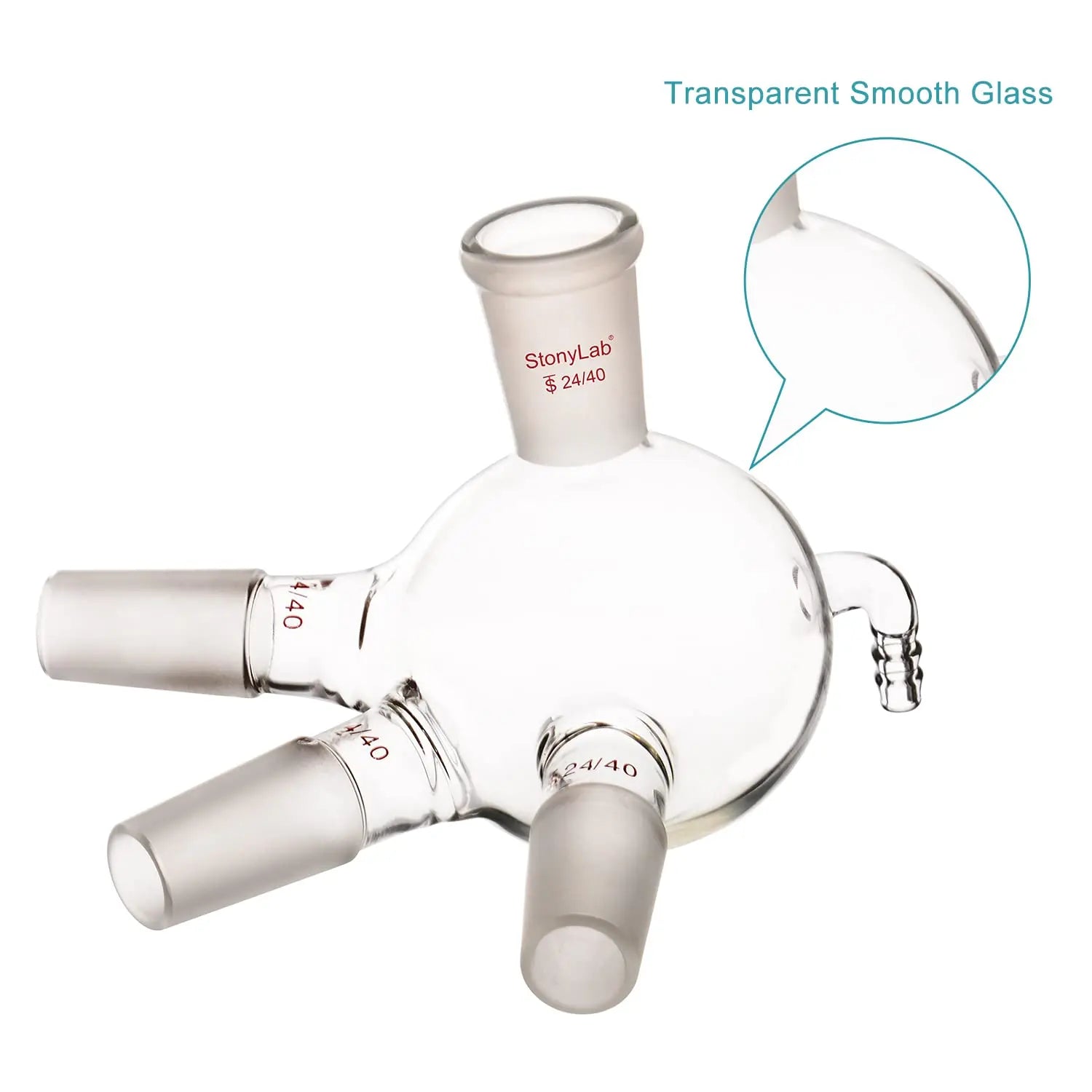 Side view and dimensional layout of the durable StonyLab Glass Distilling Receiver