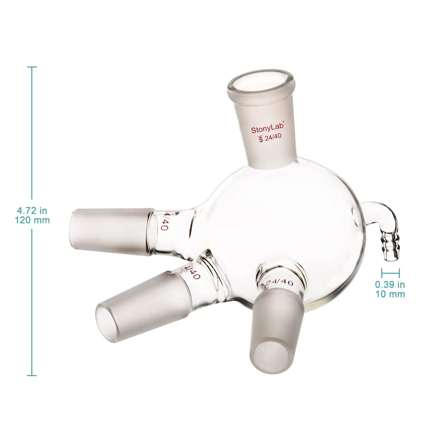 Glass Distilling Receiver, Distillation Adapter with Four 24/40 Joints, and Hose Connection Adapters - Distilling