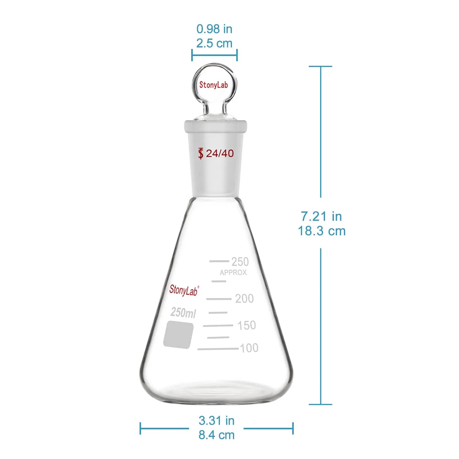 Erlenmeyer Flask with 24/40 Standard Taper Outer Joint and Glass Stopper, 50-1000 ml Flasks - Erlenmeyer 250-ml