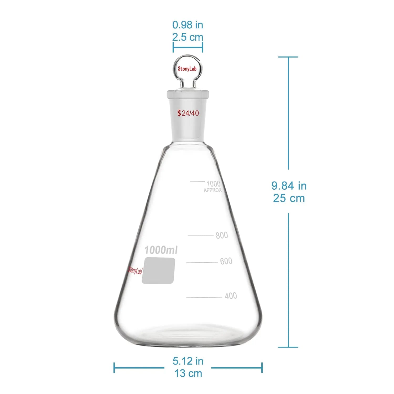 Erlenmeyer Flask with 24/40 Standard Taper Outer Joint and Glass Stopper, 50-1000 ml Flasks - Erlenmeyer 1000-ml