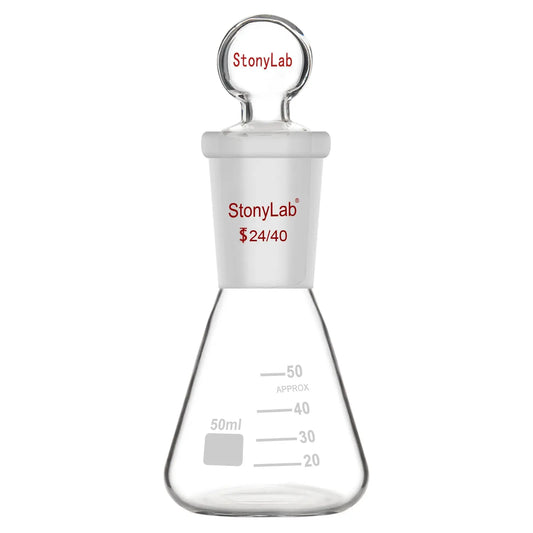 Erlenmeyer Flask with 24/40 Standard Taper Outer Joint and Glass Stopper, 50-1000 ml - StonyLab Flasks - Erlenmeyer 50-ml