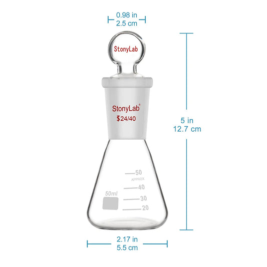 Erlenmeyer Flask with 24/40 Standard Taper Outer Joint and Glass Stopper, 50-1000 ml - StonyLab Flasks - Erlenmeyer 