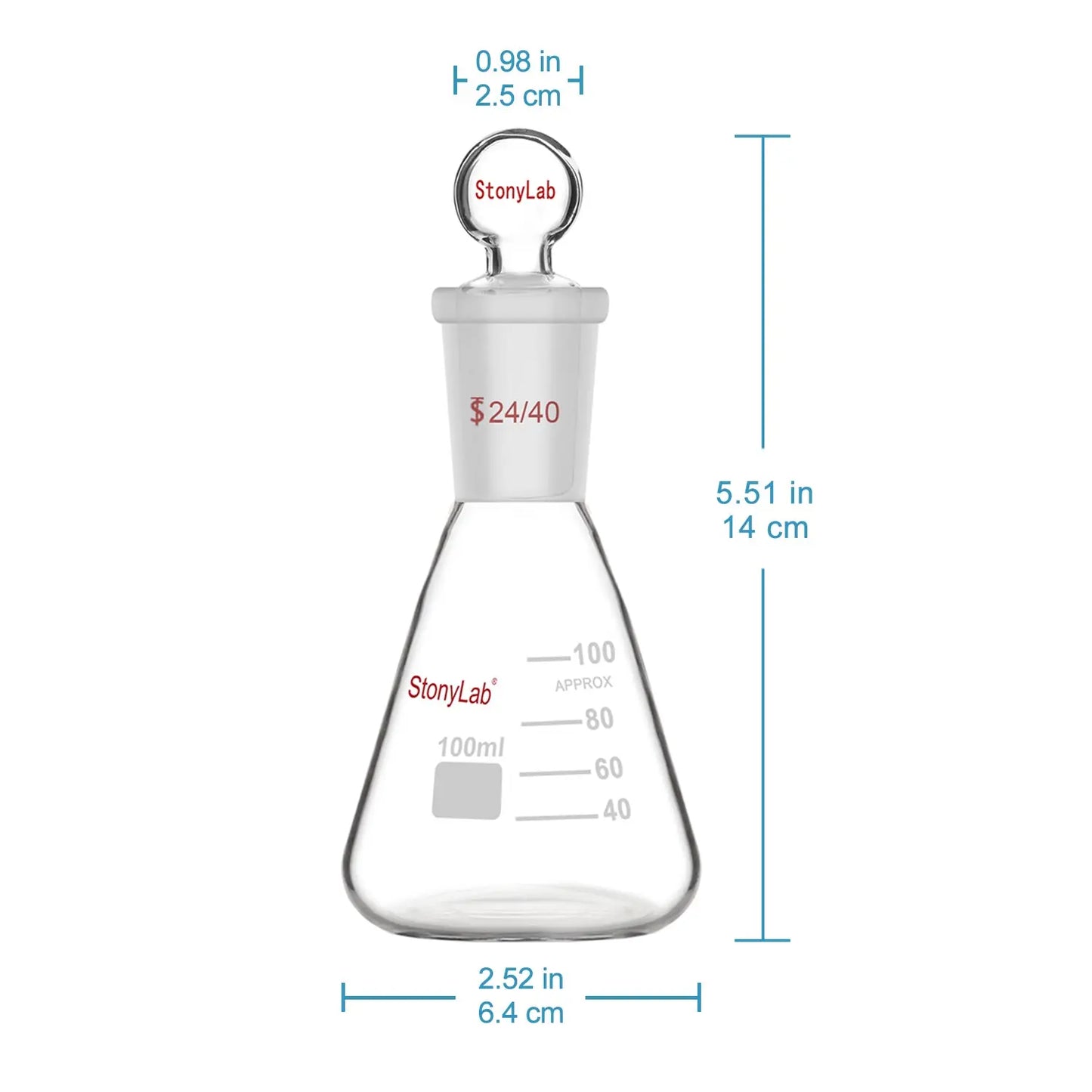 Erlenmeyer Flask with 24/40 Standard Taper Outer Joint and Glass Stopper, 50-1000 ml - StonyLab Flasks - Erlenmeyer 
