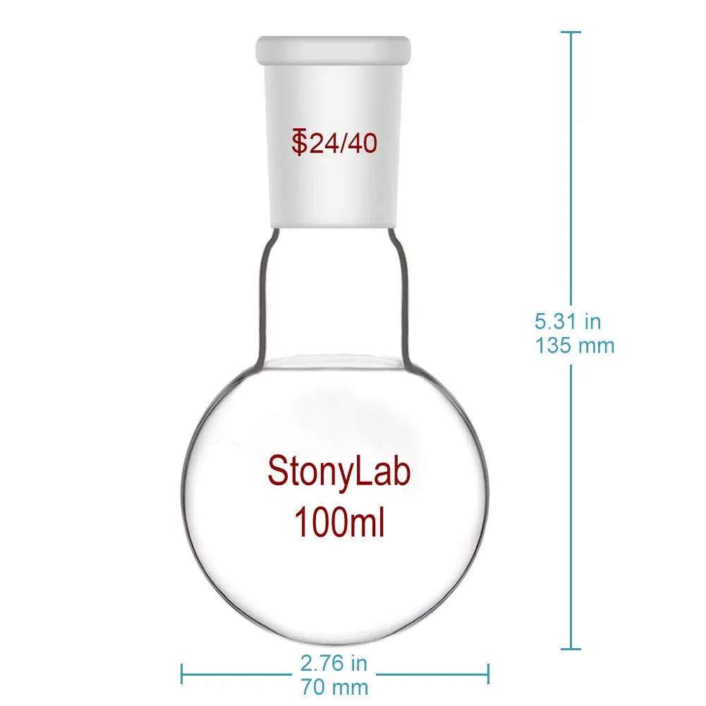 Single Neck Round Bottom Flask with 24/40 Standard Taper Outer Joint, 50-5000 ml - StonyLab Flasks - Round Bottom 