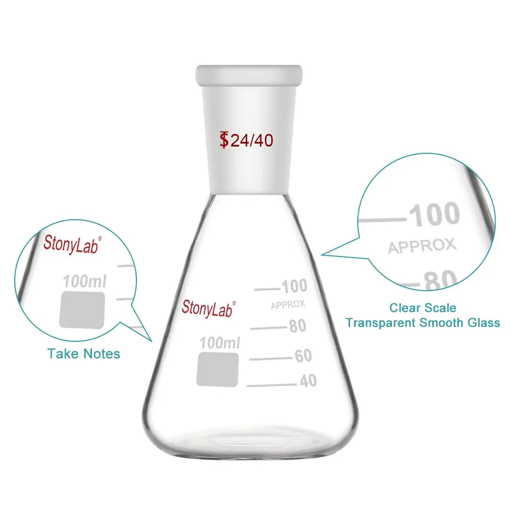 Glass Erlenmeyer Flask with 24/40 Standard Taper Outer Joint,50 ml Flasks - Erlenmeyer