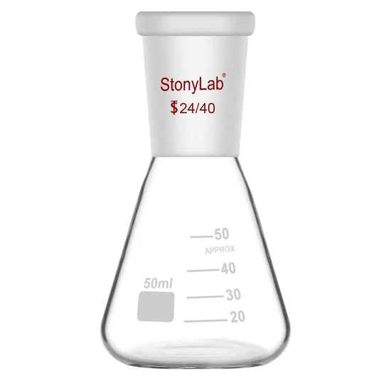 Glass Erlenmeyer Flask with 24/40 Standard Taper Outer Joint,50 ml - StonyLab Flasks - Erlenmeyer 50-ml