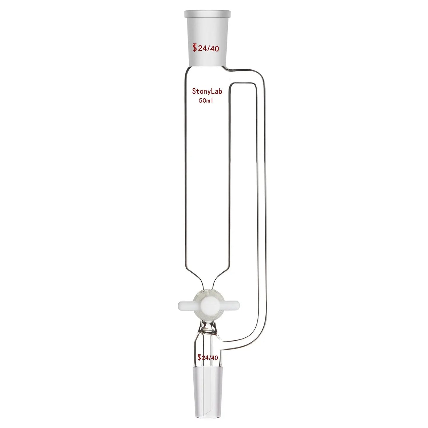 Pressure Equalizing Addition Funnel, 24/40, PTFE Stopcock, 50-500 ml - StonyLab Funnels - Glass/Powder/Weighing/Equalizing 50-ml