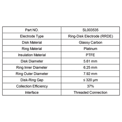 RRDE Ring-Disk Electrode, Glassy Carbon Disk / Platinum Ring, 37% Collection Efficiency, Thin-Gap Design for ORR, Electrocatalysis & Reaction Intermediate Studies