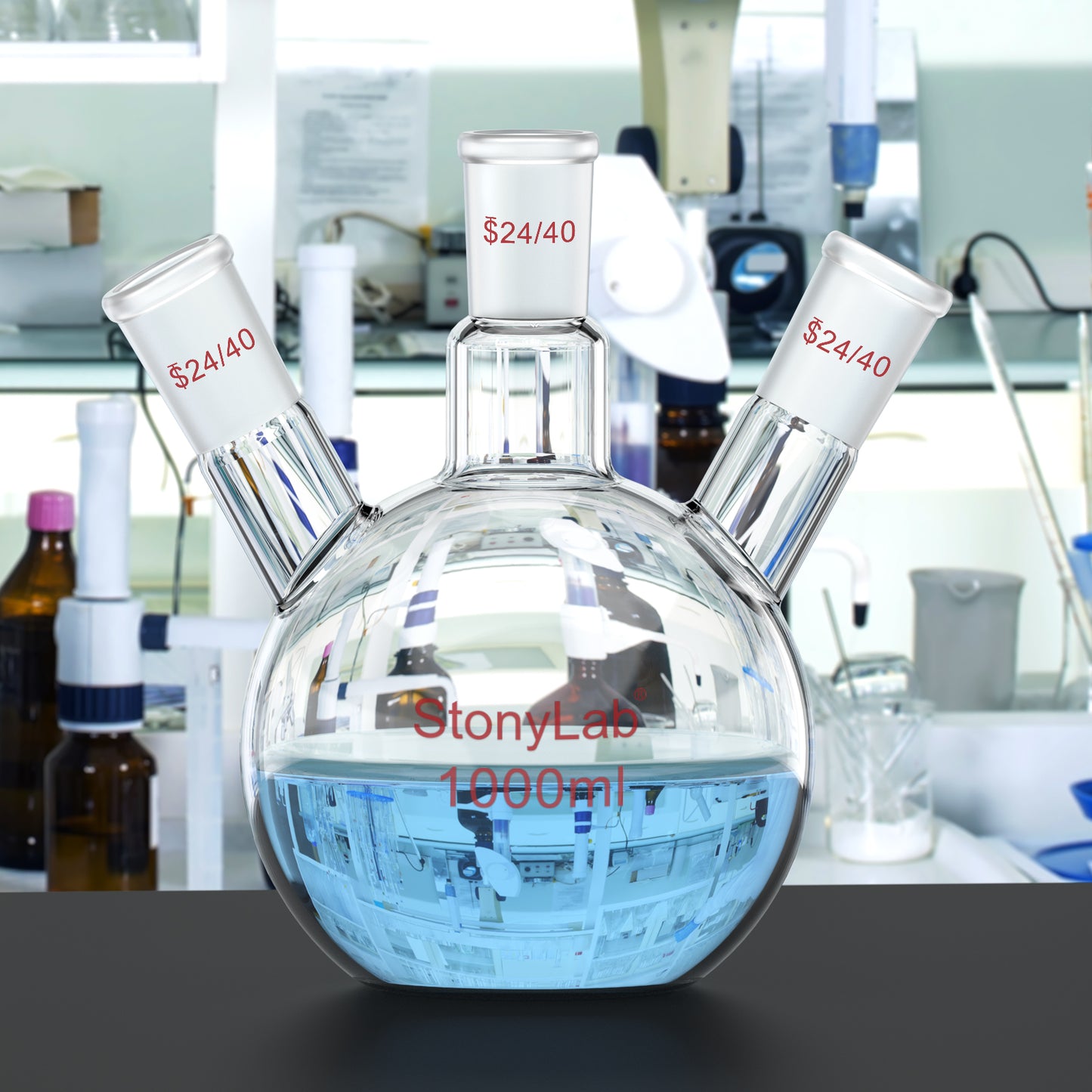 3-Neck Flat Bottom Flask, 24/40 Joint, 50-2000 ml