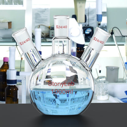 3-Neck Flat Bottom Flask, 24/40 Joint, 50-2000 ml