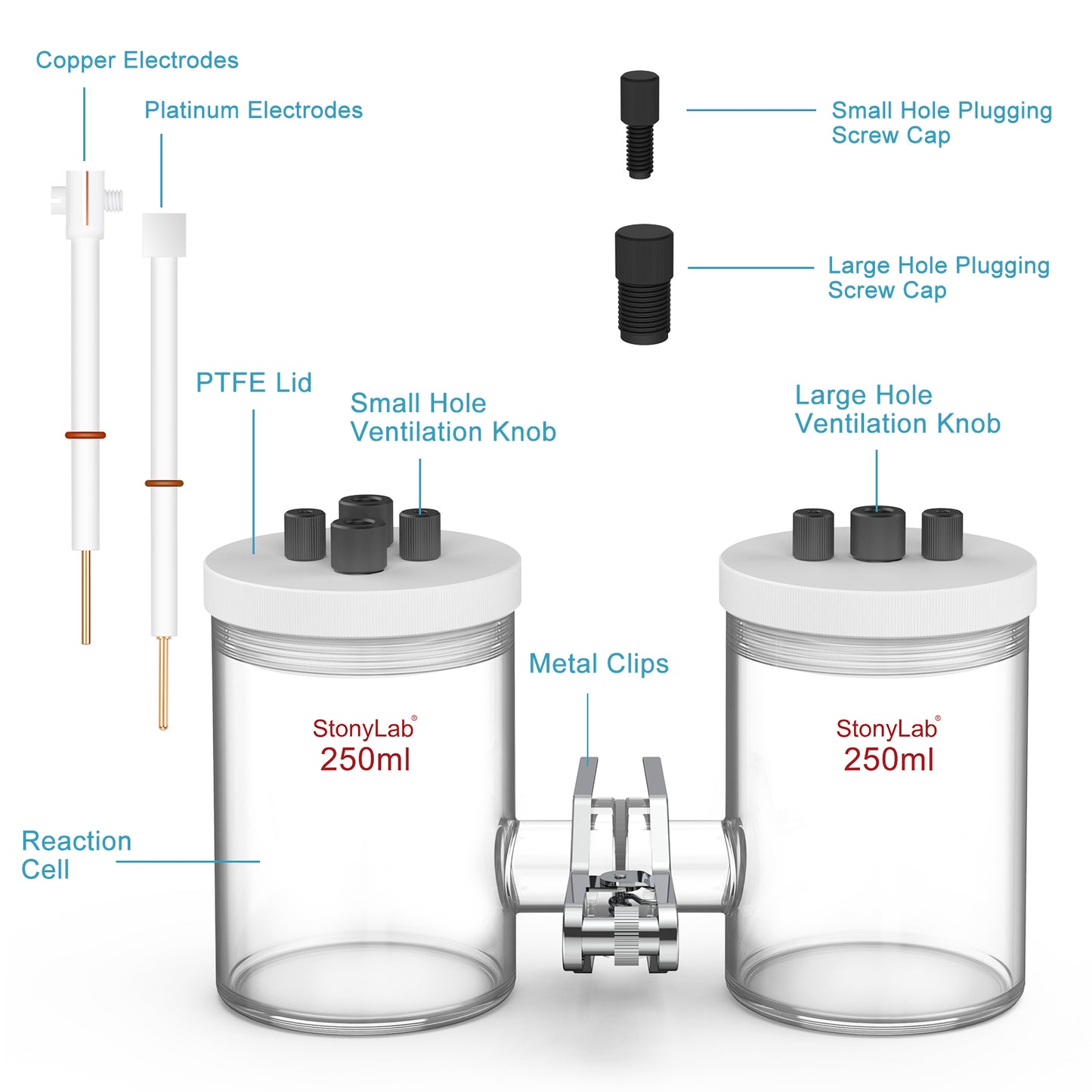 H-Type Electrolytic Cells with Two Electrodes [50-500 ml]