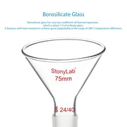 Side view and dimensional layout of the durable StonyLab 60¡ã Offset Borosilicate Glass Powder Funnel