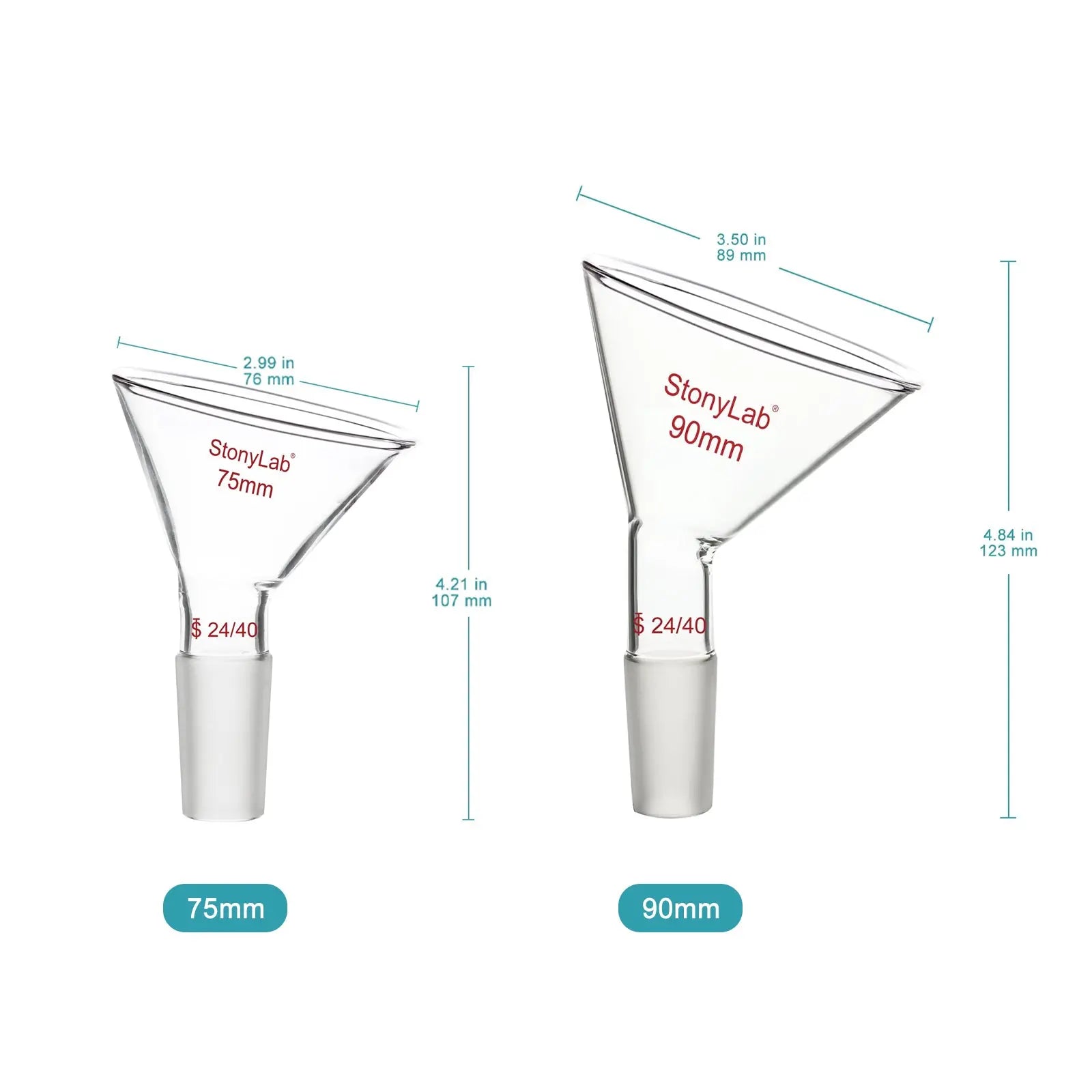 Close-up view showing the precise design and material of StonyLab 60¡ã Offset Borosilicate Glass Powder Funnel