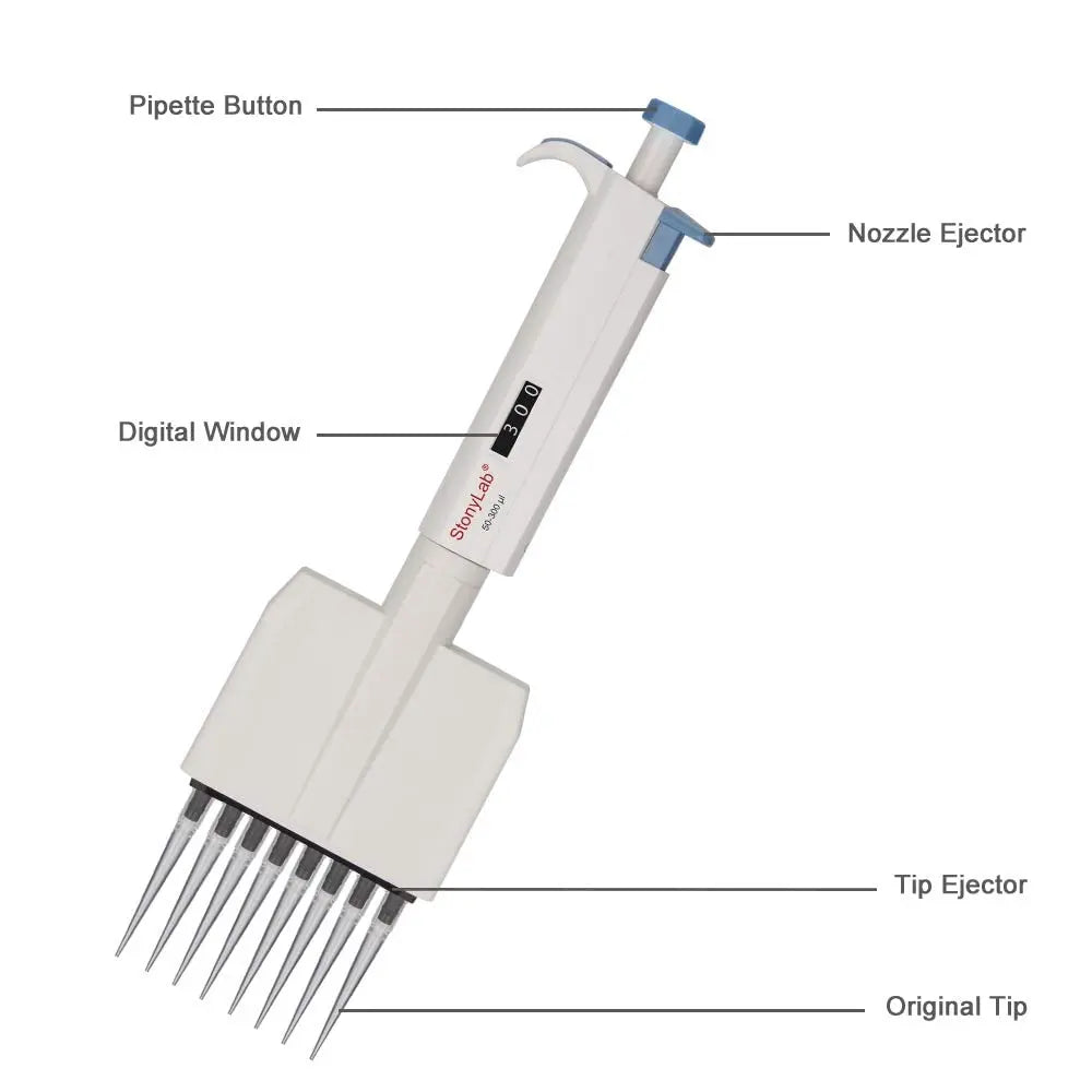 Side view and dimensional layout of the durable StonyLab 8-Channel Pipettor Controller