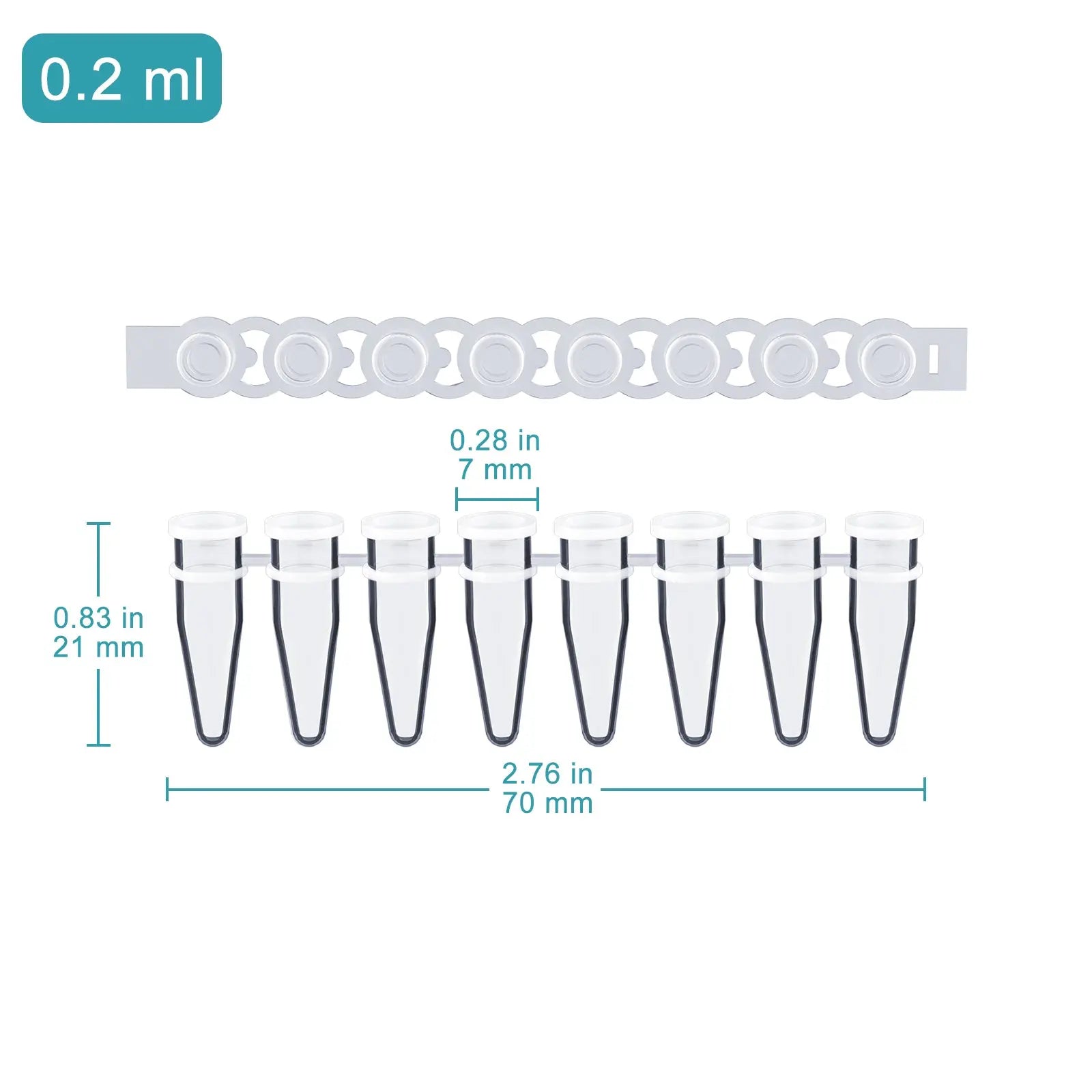 Side view and dimensional layout of the durable StonyLab 8-Strip PCR Tubes