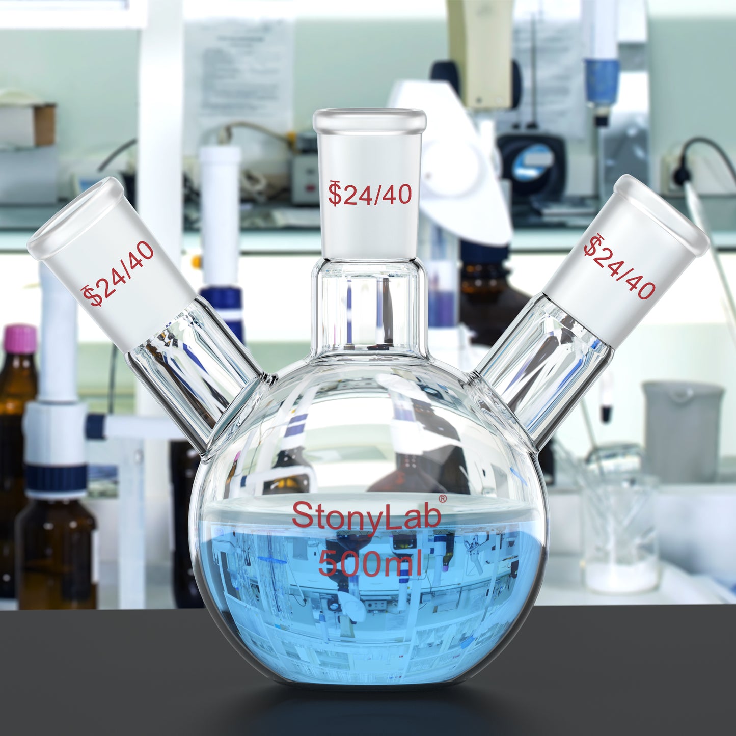 3-Neck Flat Bottom Flask, 24/40 Joint, 50-2000 ml