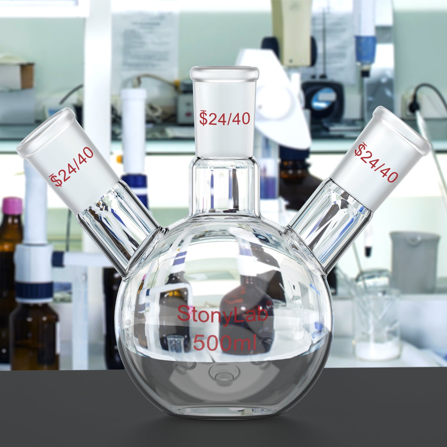 3-Neck Flat Bottom Flask, 24/40 Joint, 50-2000 ml