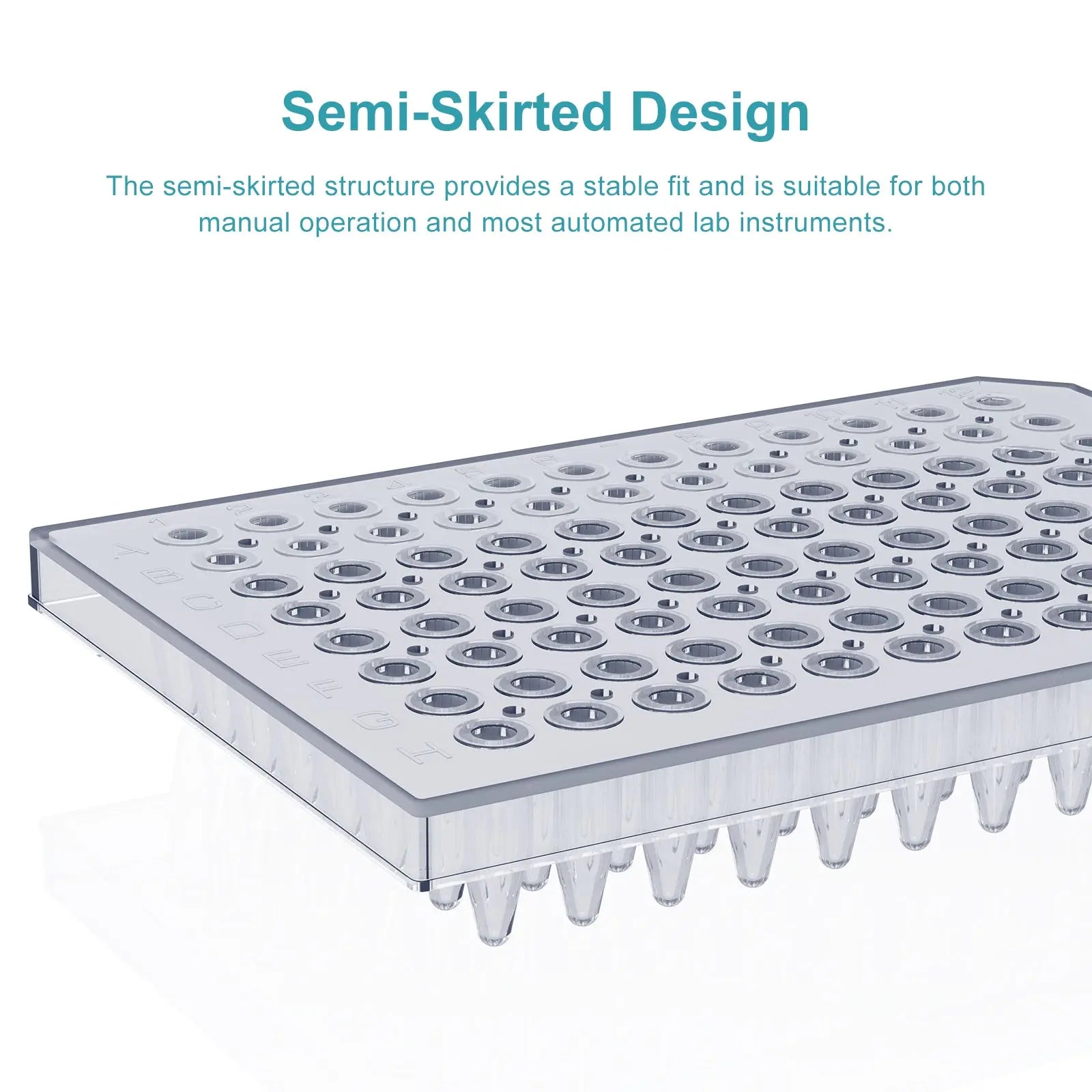 Alternative angle showing underlying build quality of StonyLab 96-Well Semi-Skirted PCR Plate