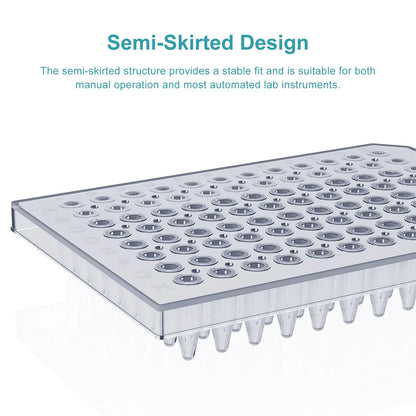 96-Well Semi-Skirted PCR Plate, 0.2 mL, Clear Polypropylene, DNase/RNase-Free