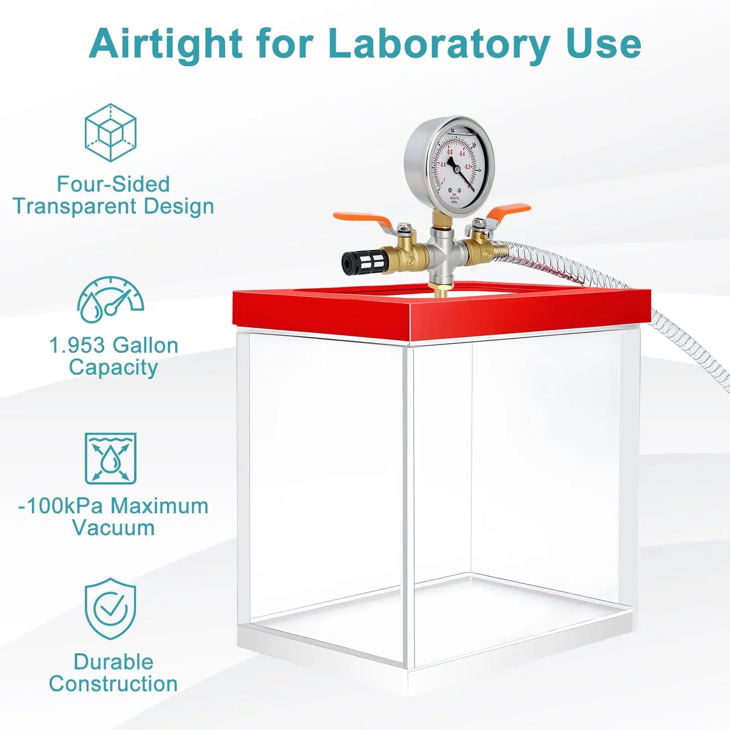 Acrylic Vacuum Chamber, 1.953 US Gal,  -100kPa Max. Vacuum with 10.2 mm Vacuum Port Desiccators-Vacuum