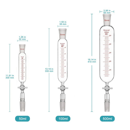 Addition Funnel, 24/40 Joint, PTFE Stopcock, 50-500 ml Funnels-Glass Funnels