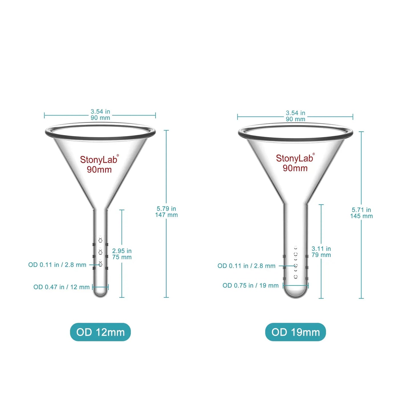 Addition Funnel, for Flash Chromatography, 12 & 19 mm OD Stem, 90 mm Top OD Funnels-Glass Funnels