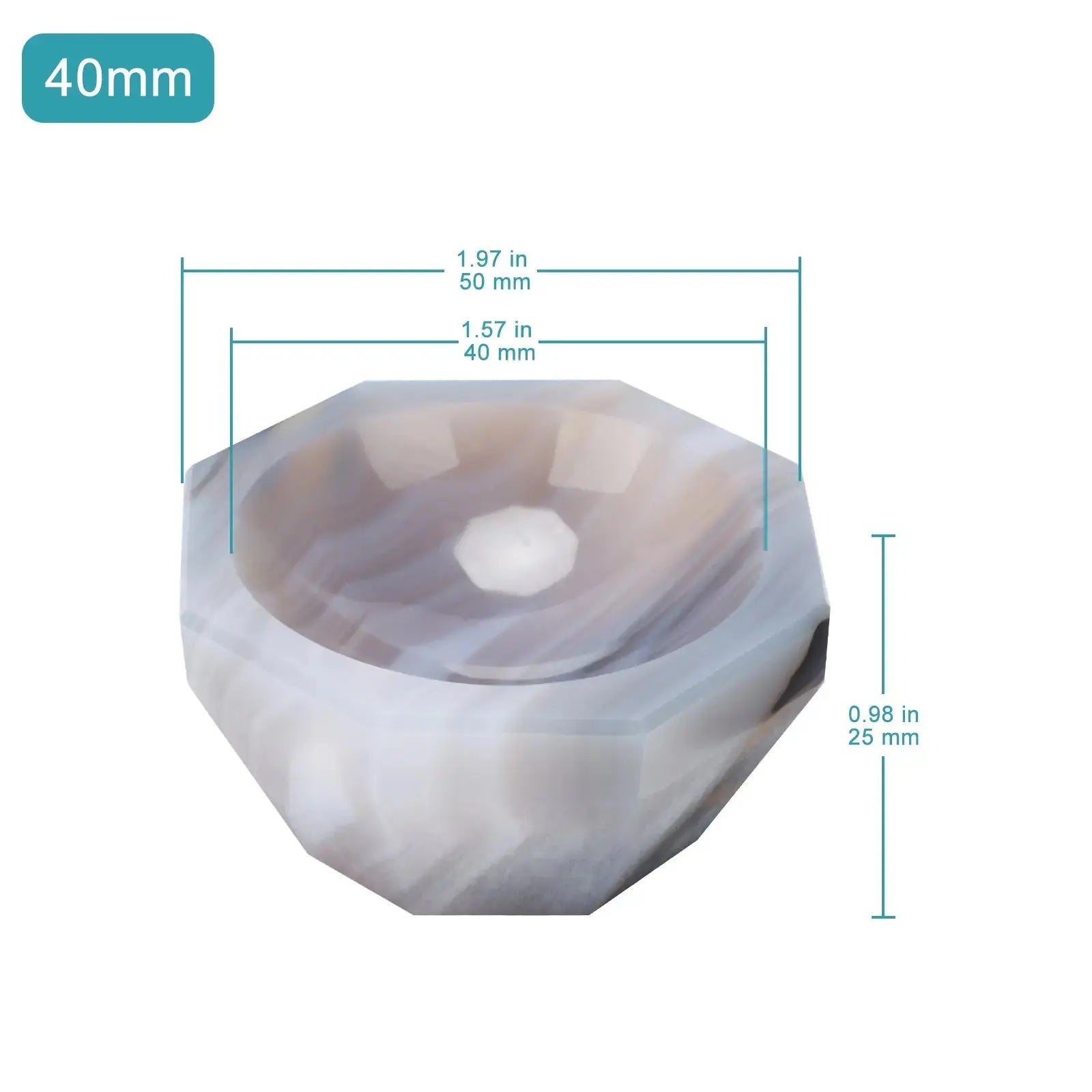 Side view and dimensional layout of the durable StonyLab Agate Mortar & Pestle (40 mm