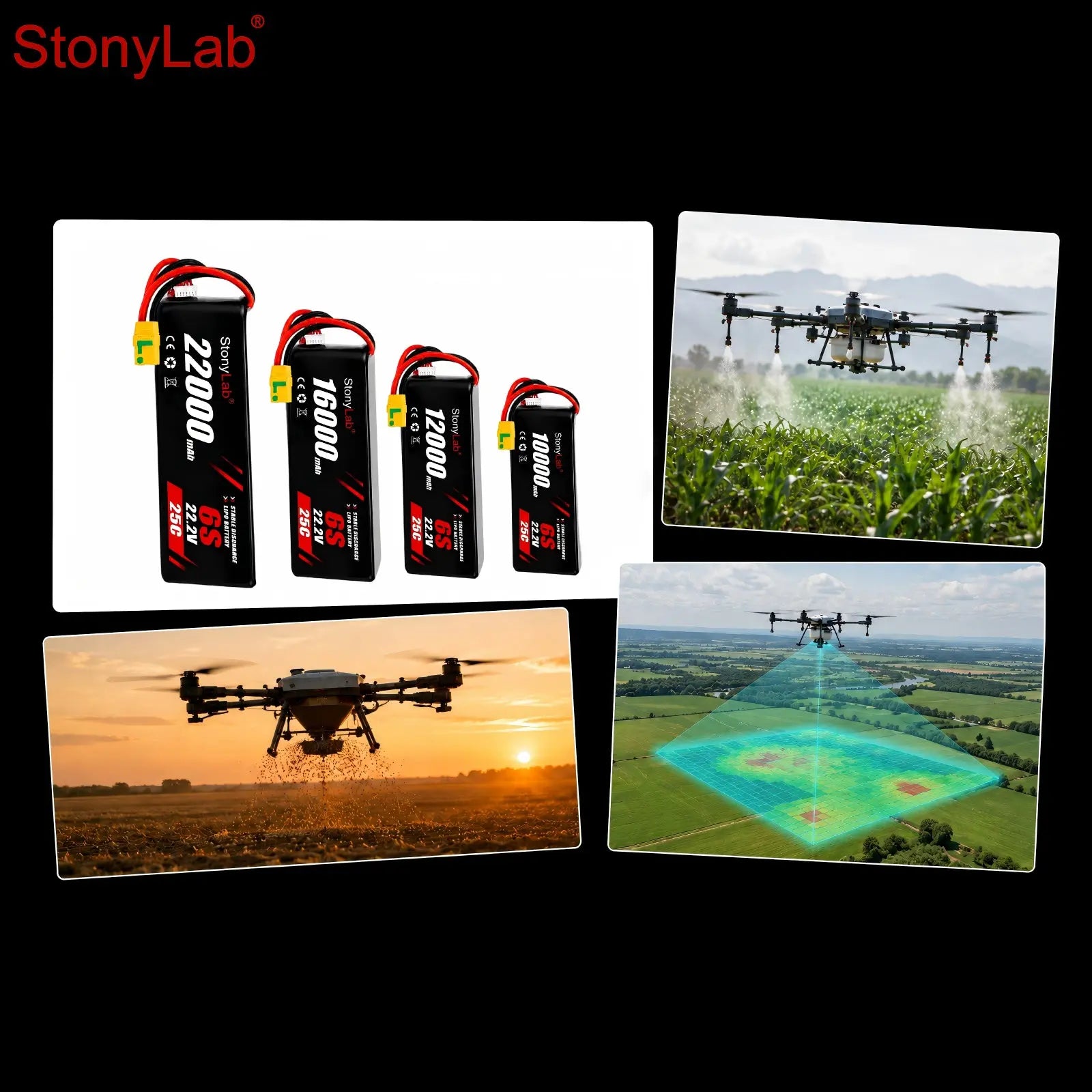 Side view and dimensional layout of the durable StonyLab Agricultural Drone Battery