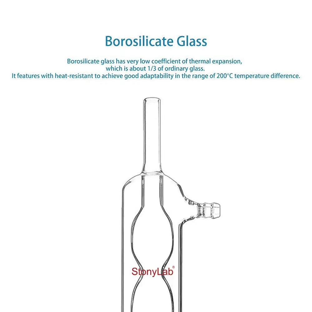 Side view and dimensional layout of the durable StonyLab Allihn Condenser Reflux for Soxhlet Extractor